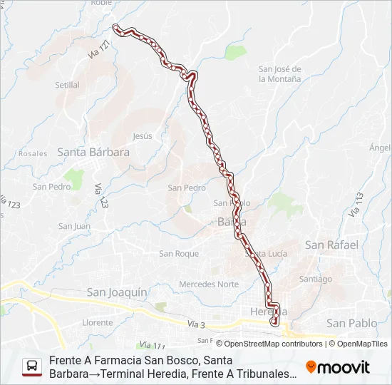 HEREDIA - EL ROBLE Bus Line Map