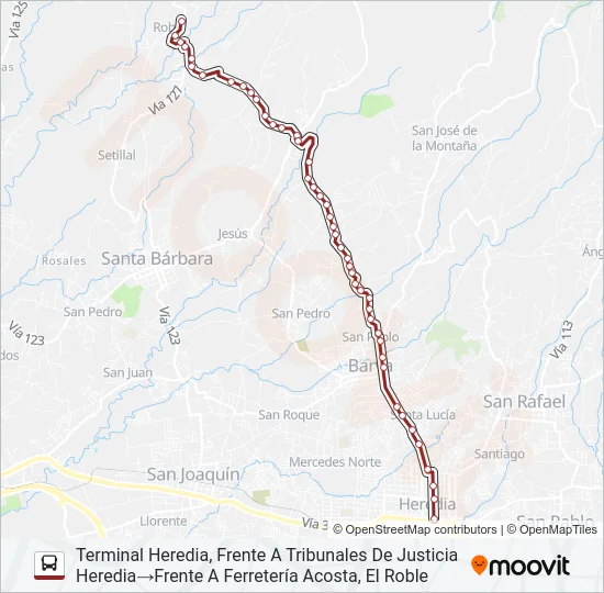 HEREDIA - EL ROBLE Bus Line Map