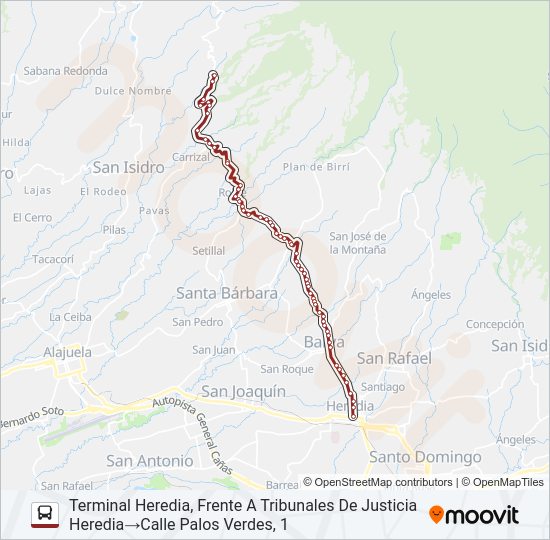 Mapa de HEREDIA - CINCO ESQUINAS de autobús