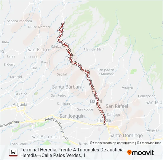 HEREDIA - CINCO ESQUINAS Bus Line Map