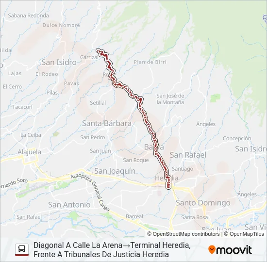 HEREDIA - CINCO ESQUINAS Bus Line Map