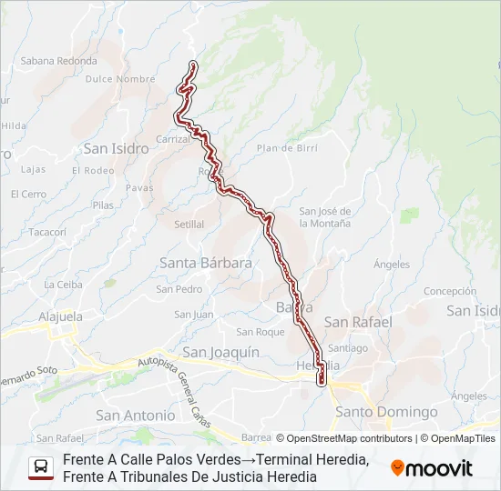 HEREDIA - CINCO ESQUINAS Bus Line Map