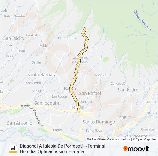 Mapa de HEREDIA - PASO LLANO de autobús