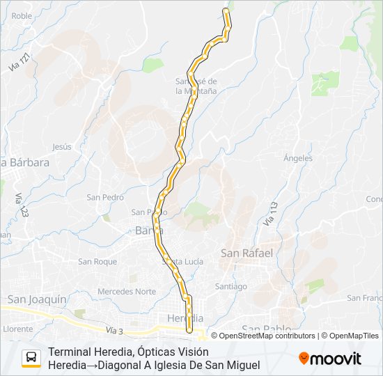 Mapa de HEREDIA - SAN MIGUEL de autobús