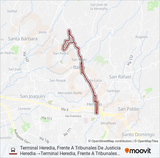 Ruta heredia calle sánchez el bosque horarios, paradas y mapas Terminal Heredia, Frente A
