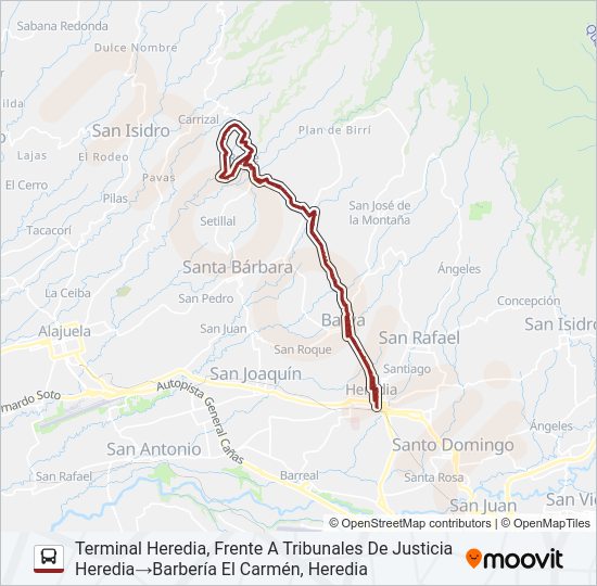 Mapa de HEREDIA - CHAHUITES X  BAJO LOS CACHOS de autobús