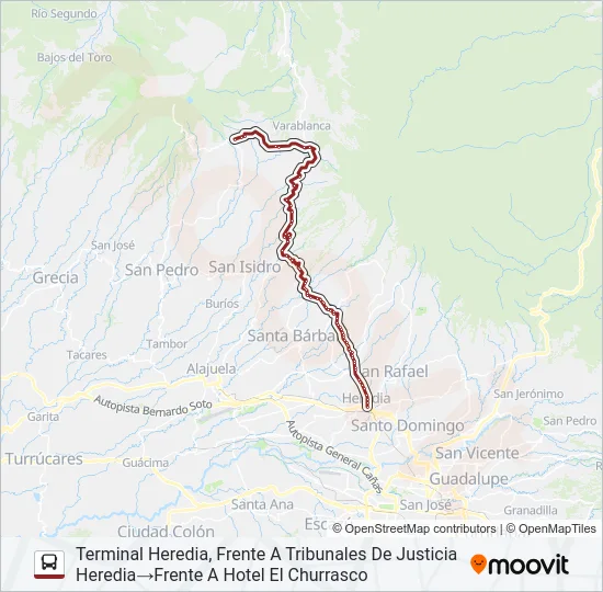 HEREDIA - POASITO Bus Line Map
