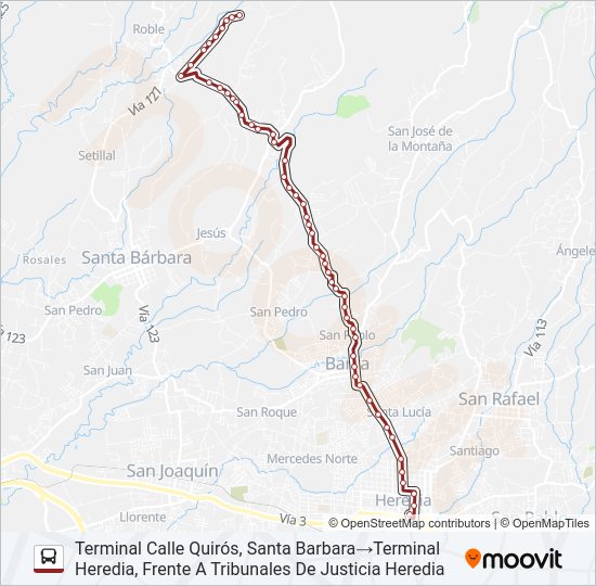 Mapa de HEREDIA - CALLE QUIRÓS de autobús