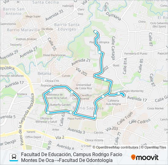 Mapa de FAC. EDUCACIÓN X MILLA UNIVERSITARIA - FAC. CIENCIAS SOCIALES - INSTALACIONES DEPORTIVAS de autobús