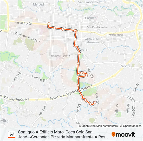 SAN JOSÉ - BARRIO LA CRUZ - SEMINARIO Bus Line Map