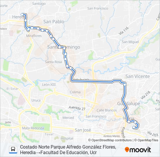 Mapa de HEREDIA - UNIVERSIDAD DE COSTA RICA de autobús