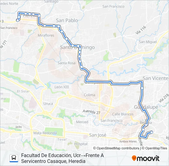 HEREDIA - UNIVERSIDAD DE COSTA RICA Bus Line Map