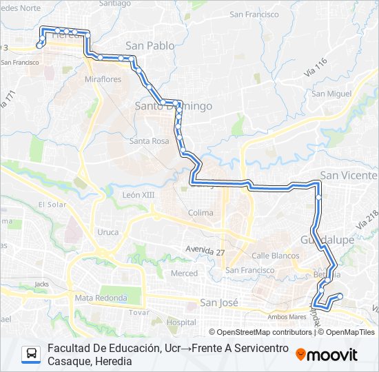 HEREDIA - UNIVERSIDAD DE COSTA RICA bus Line Map