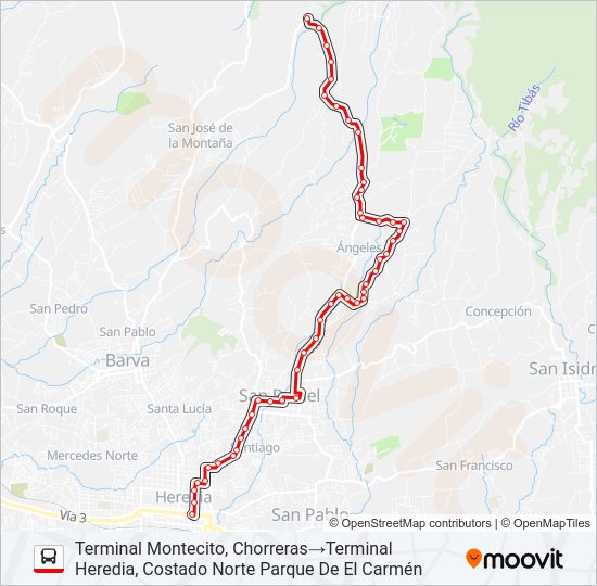 Mapa de HEREDIA - CHORRERAS de autobús