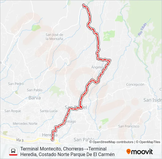 HEREDIA - CHORRERAS Bus Line Map
