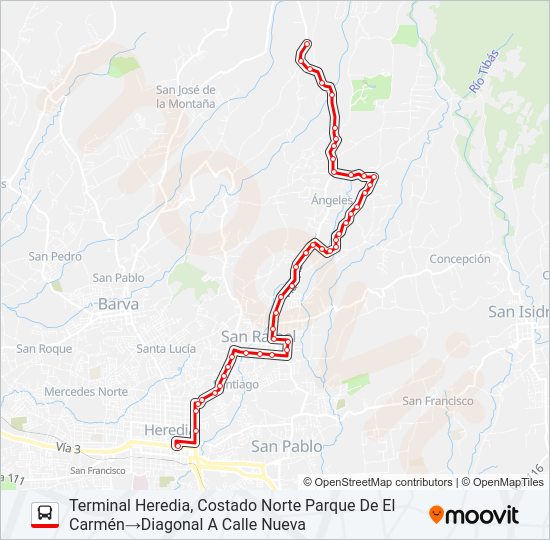 Mapa de HEREDIA - CHORRERAS de autobús