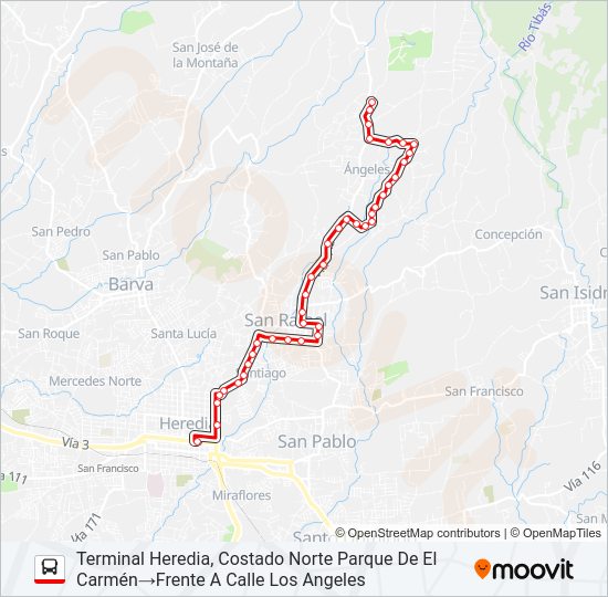 Mapa de HEREDIA - CHORRERAS de autobús