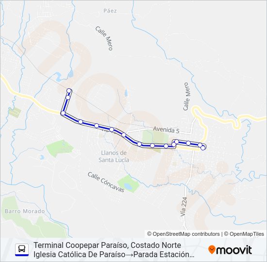 Mapa de PARAÍSO - LOS LAGOS - ESTACIÓN PLAZA PARAÍSO de autobús