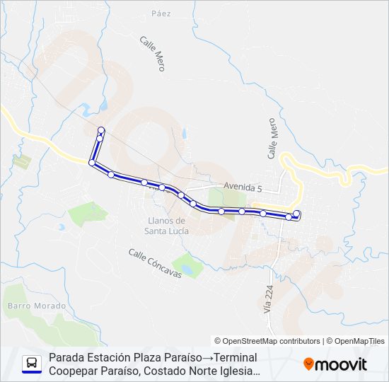 Mapa de PARAÍSO - LOS LAGOS - ESTACIÓN PLAZA PARAÍSO de autobús