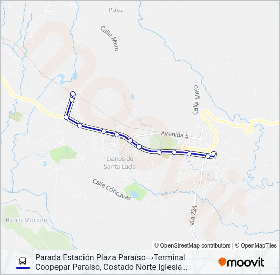 PARAÍSO - LOS LAGOS - ESTACIÓN PLAZA PARAÍSO Bus Line Map