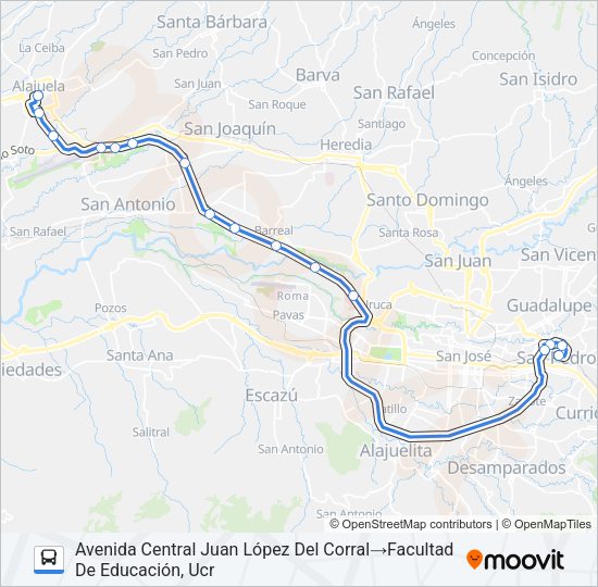 Mapa de ALAJUELA - UNIVERSIDAD DE COSTA RICA de autobús