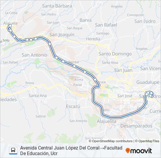 Mapa de ALAJUELA - UNIVERSIDAD DE COSTA RICA de autobús