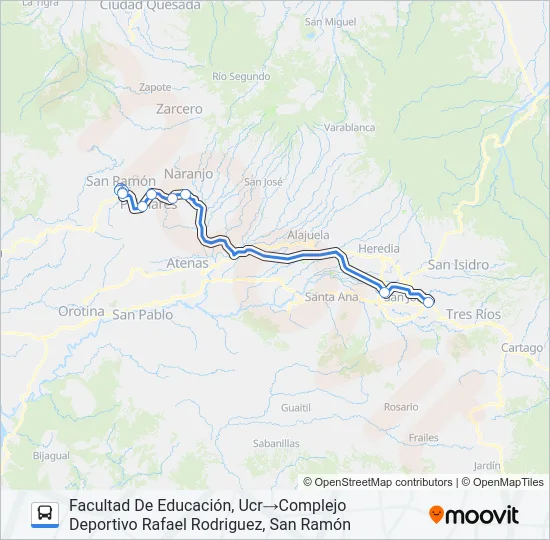 SAN RAMÓN - UNIVERSIDAD DE COSTA RICA Bus Line Map