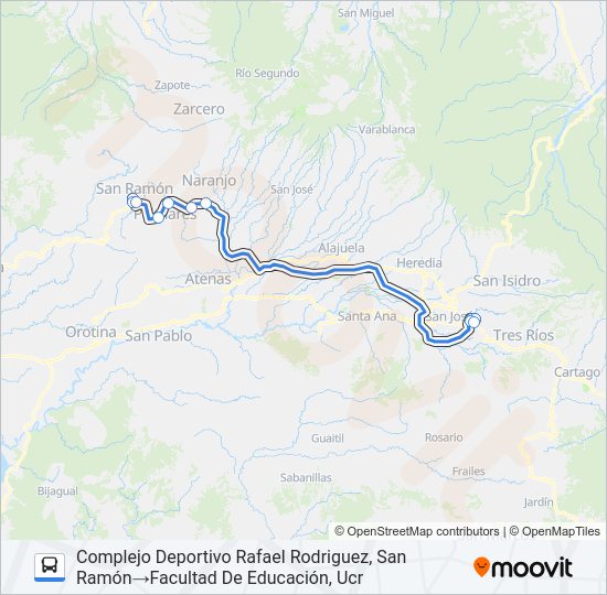 Mapa de SAN RAMÓN - UNIVERSIDAD DE COSTA RICA de autobús