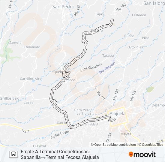 ALAJUELA - CALLE VARGAS -SABANILLA bus Line Map