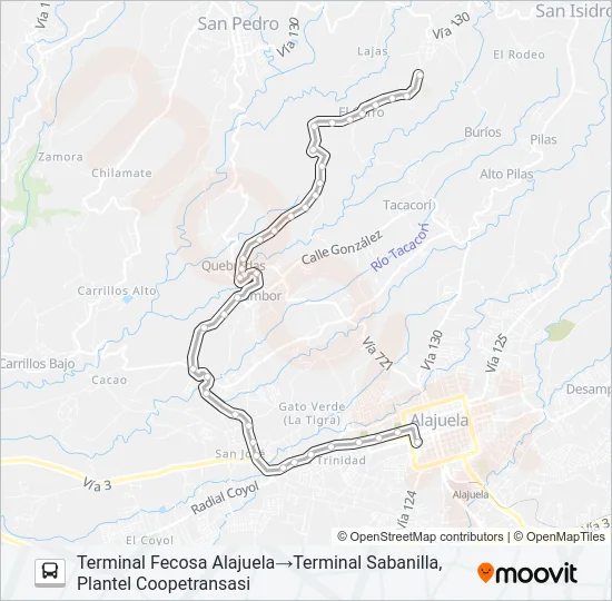 ALAJUELA - CALLE VARGAS -SABANILLA Bus Line Map