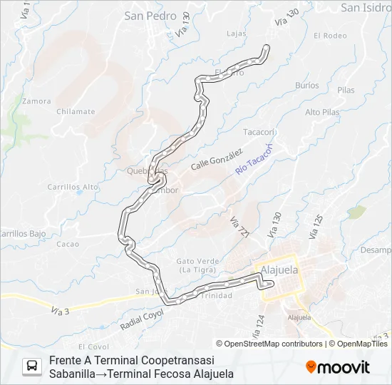 ALAJUELA - CALLE VARGAS -SABANILLA Bus Line Map
