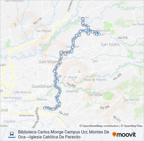 Mapa de PARACITO - UNIVERSIDAD DE COSTA RICA de autobús