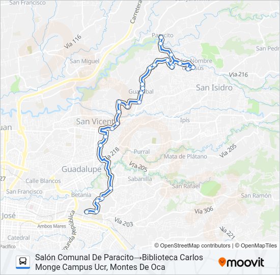 Mapa de PARACITO - UNIVERSIDAD DE COSTA RICA de autobús