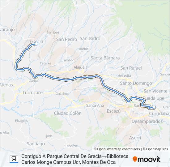 Mapa de GRECIA - UNIVERSIDAD DE COSTA RICA de autobús