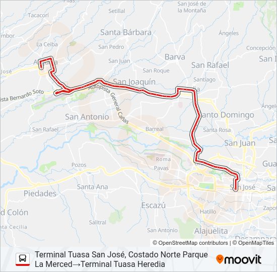 Mapa de ALAJUELA - HEREDIA - SAN JOSÉ X INVU de autobús