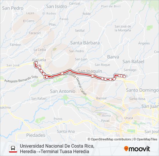 Mapa de ALAJUELA - HEREDIA - SAN JOSÉ X INVU de autobús