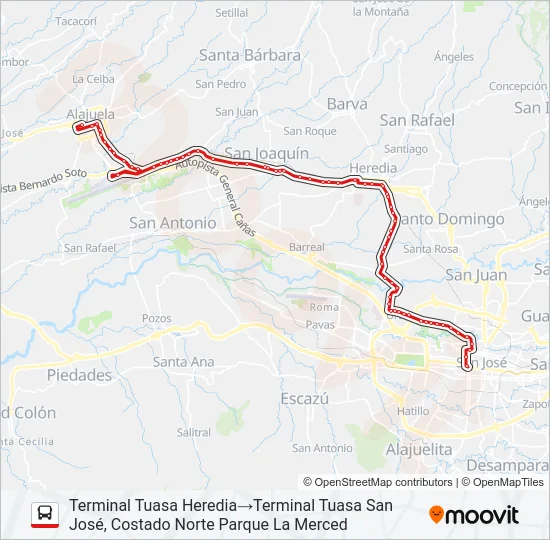 ALAJUELA - HEREDIA - SAN JOSÉ X INVU Bus Line Map