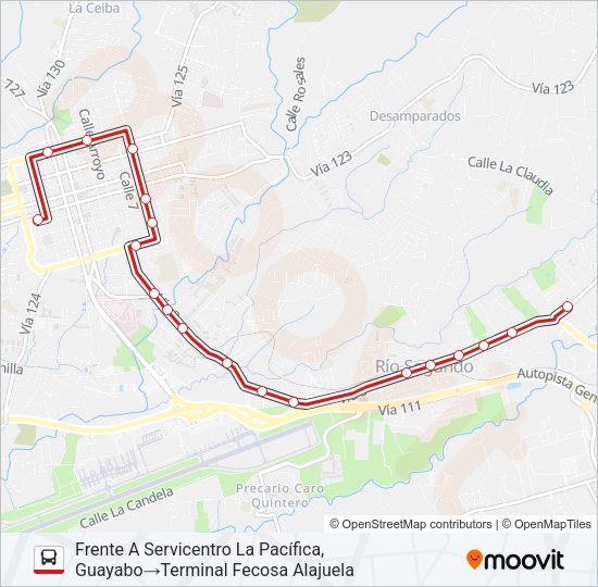 Mapa de ALAJUELA - RIO SEGUNDO - SAN JUAN DE SANTA BÁRBARA de autobús