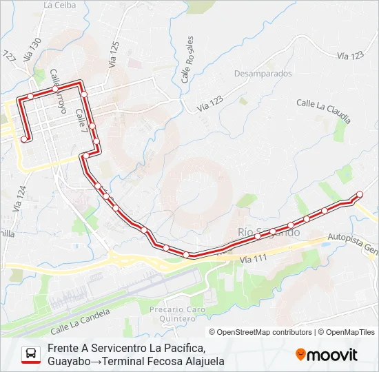 ALAJUELA - RIO SEGUNDO - SAN JUAN DE SANTA BÁRBARA Bus Line Map