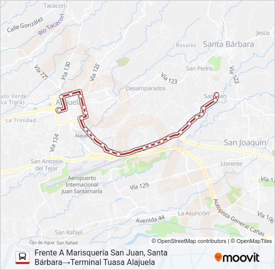 Mapa de ALAJUELA - RIO SEGUNDO - SAN JUAN DE SANTA BÁRBARA de autobús