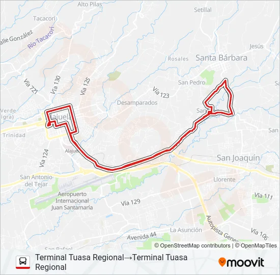 ALAJUELA - RIO SEGUNDO - SAN JUAN DE SANTA BÁRBARA Bus Line Map