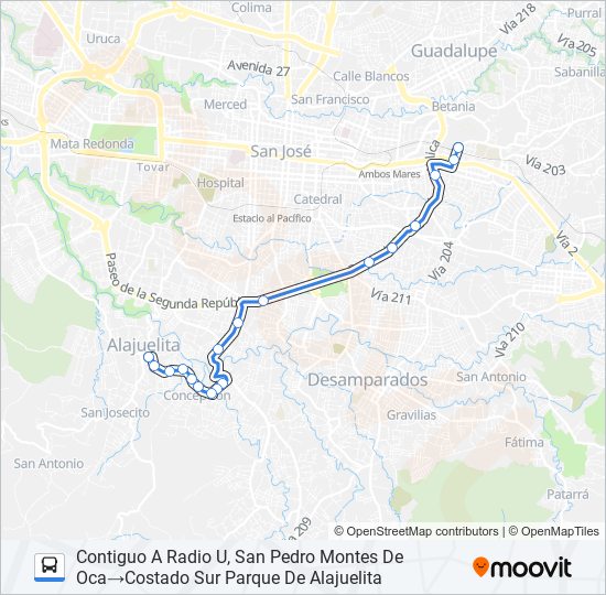 ALAJUELITA - UNIVERSIDAD DE COSTA RICA bus Line Map
