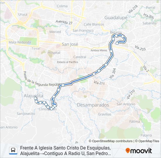 Mapa de ALAJUELITA - UNIVERSIDAD DE COSTA RICA de autobús