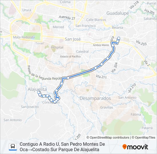 Mapa de ALAJUELITA - UNIVERSIDAD DE COSTA RICA de autobús