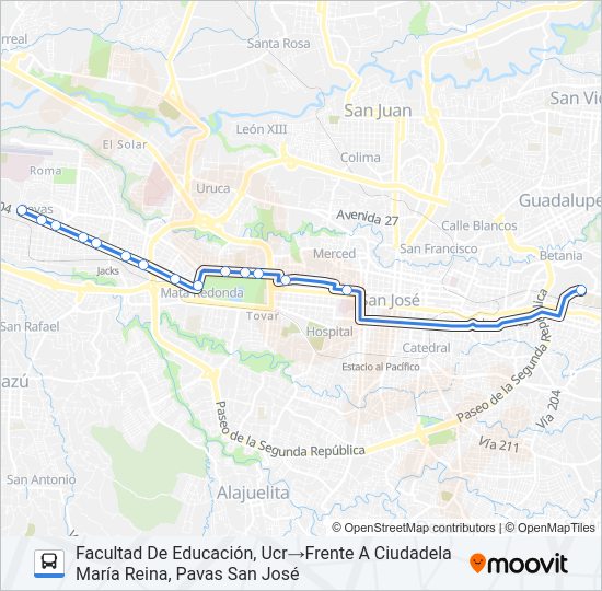 Mapa de PAVAS - UNIVERSIDAD DE COSTA RICA de autobús