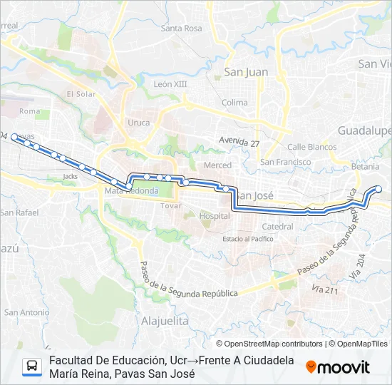 PAVAS - UNIVERSIDAD DE COSTA RICA Bus Line Map