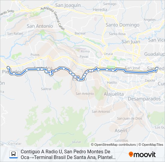 Mapa de SANTA ANA - ESCAZÚ - UNIVERSIDAD DE COSTA RICA de autobús