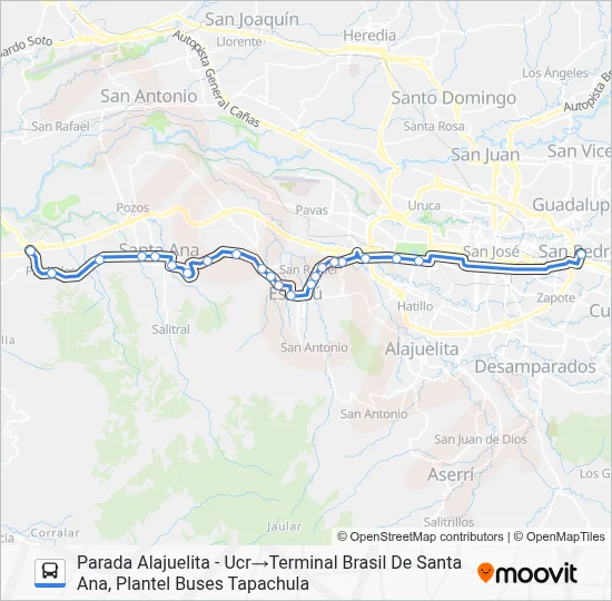 Ruta SANTA ANA ESCAZÚ UNIVERSIDAD DE COSTA RICA: horarios, paradas y ...