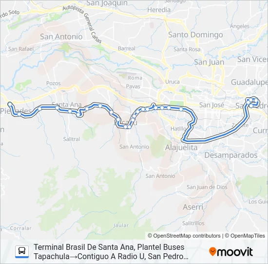 SANTA ANA - ESCAZÚ - UNIVERSIDAD DE COSTA RICA Bus Line Map