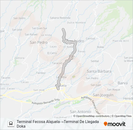 ALAJUELA - SAN LUIS - DOKA Bus Line Map